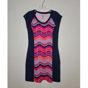 Title Nine navy blue athletic dress with colorful stripes and front pocket - XS